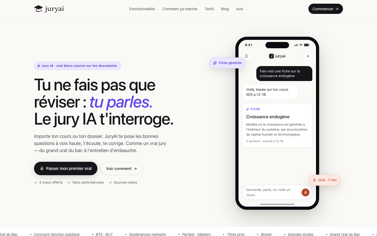 Page d'accueil de JuryAI, l'application qui entraîne à l'oral avec un jury IA